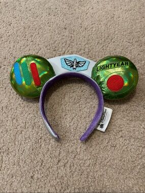 Buzz Lightyear White Purple Green Iridescent Mickey Ears Headband NWOT
